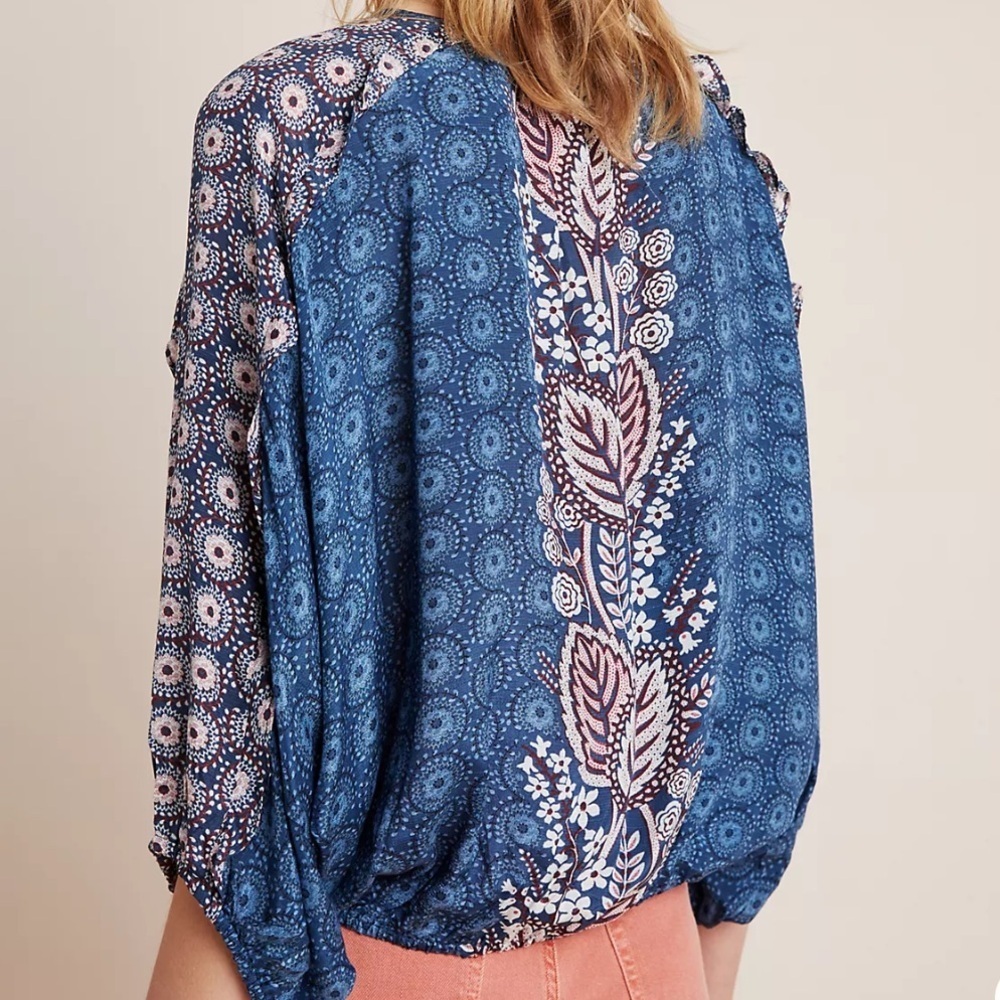 Anthropologie Maeve Letitia Ruffled Blouse Small Viscose 3/4 Sleeve Top Bohemian - Picture 10 of 16
